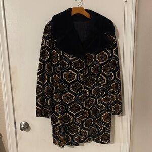 Womens Brown DRAPE JACKET Faux-Fur Collar Coat